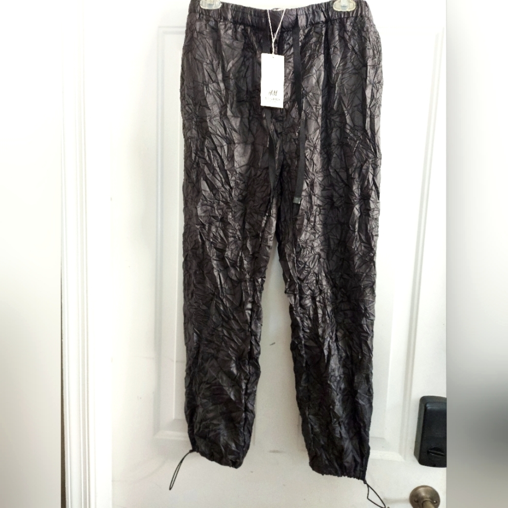New H&M black drawstring joggers microfibre Size 12